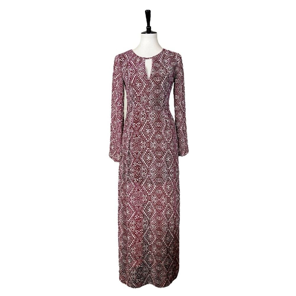 Altar’d State Maxi Dress Long Sleeve Keyhole Neck Geo Print Women’s Size Small